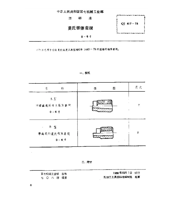 QJ 417-1978 莫氏锥体套规(0~6号)