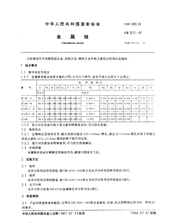 GB 3211-1987 金属铬
