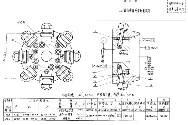 HB 3338-1981 ３－１／２＂弧齿锥齿轮单面盘铣刀（试行）