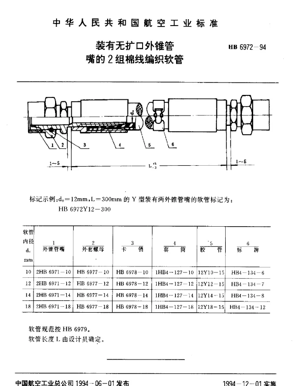 HB 6972-1994 装有无扩口外锥管.嘴的2组棉线编织软管