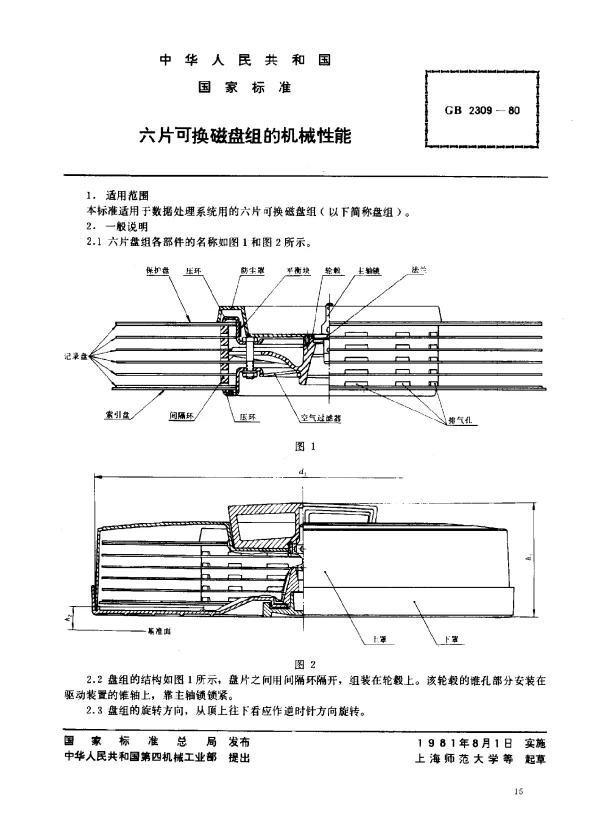 GB 2309-1980 六片可换磁盘组的机械性能