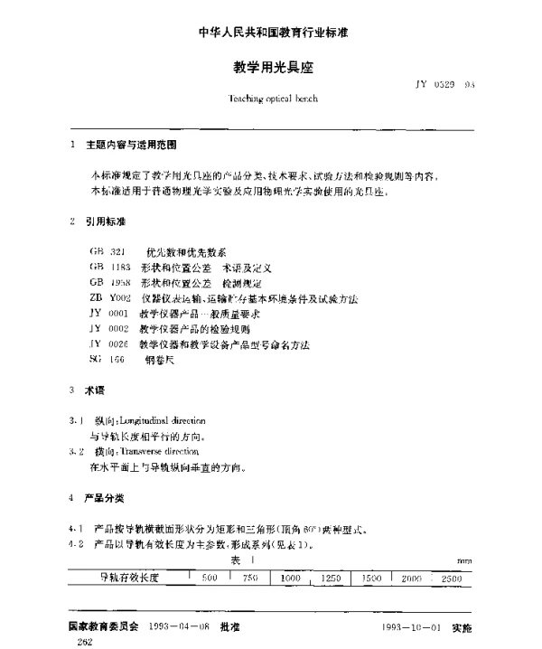 JY 0329-1993 教学用光具座