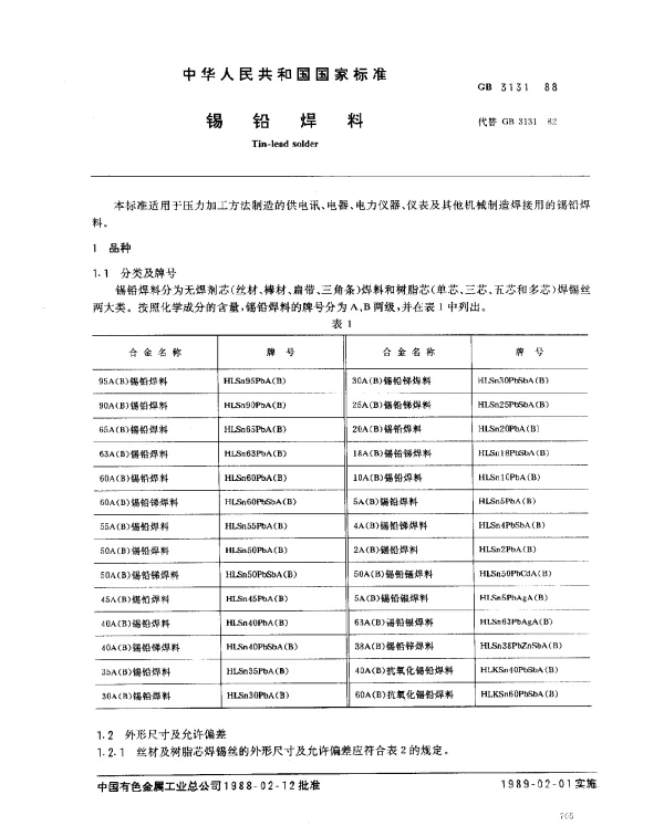 GB 3131-1988 锡铅焊料