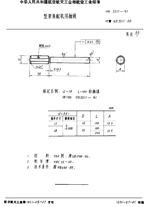 HB 3317-1991 型架装配机用插销