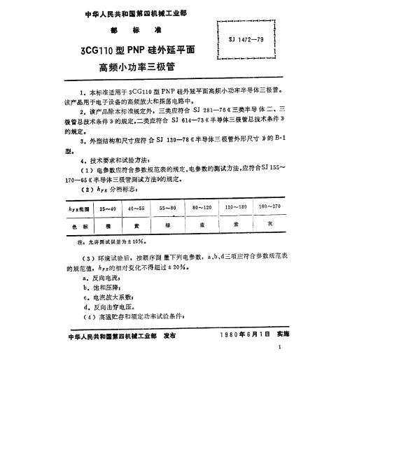 SJ 1472-1979 3CG110型PNP硅外延平面高频小功率三极管
