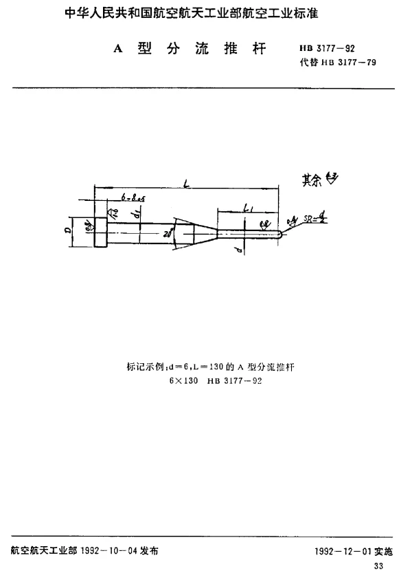 HB 3177-1992 A型分流推杆