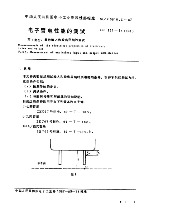 SJZ 9010.3-1987 电子管电性能的测试 第3部分：等效输入和输出导纳的测试