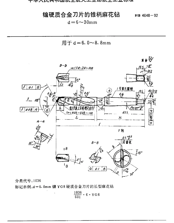HB 4648-1992 镶硬质合金刀片的锥柄麻花钻.d=6~30mm