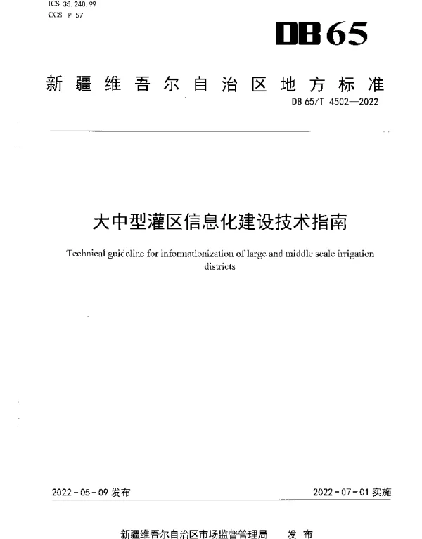 DB65T 4502-2022 大中型灌区信息化建设技术指南