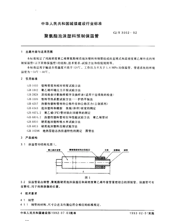 CJT 3002-1992 聚氨酯泡沫塑料预制保温管