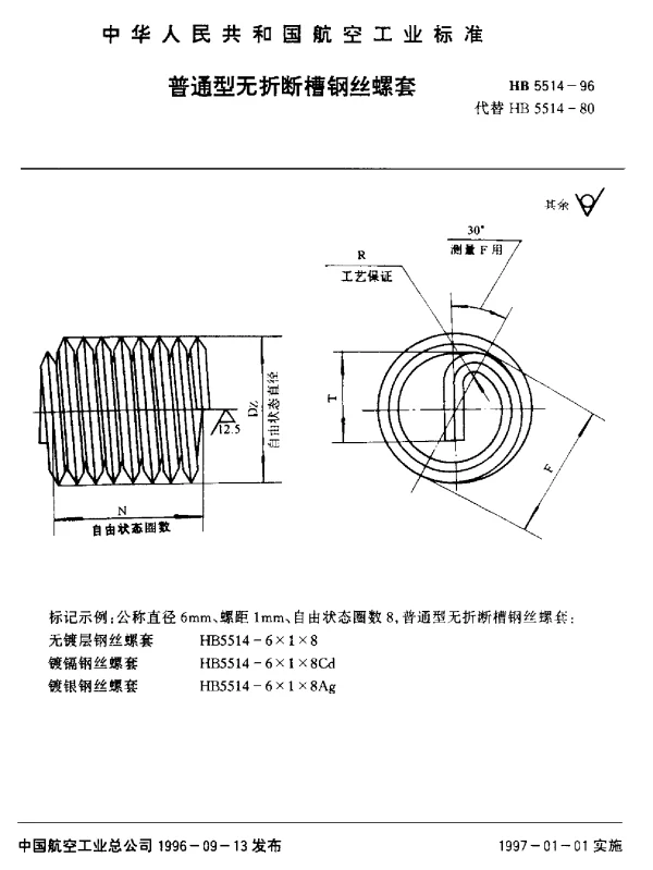 HB 5514-1996 普通型无折断槽钢丝螺套