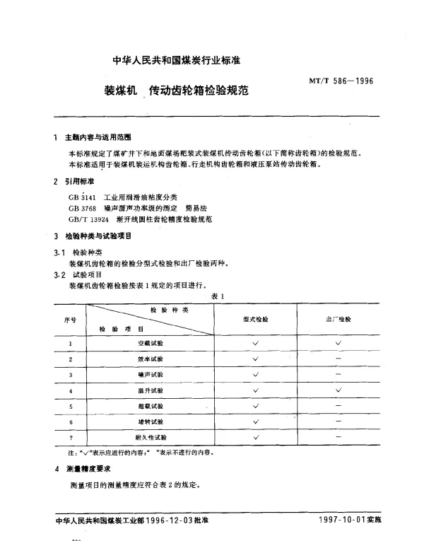 MTT 586-1996 装煤机.传动齿轮箱检验规范