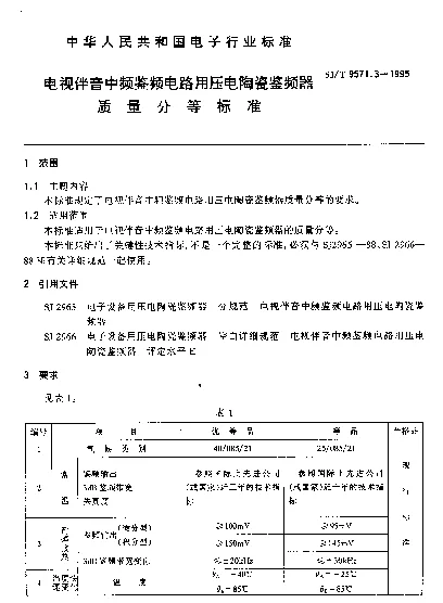 SJT 9571.3-1995 电视伴音中频鉴频电路用压电陶瓷鉴频器质量分等标准