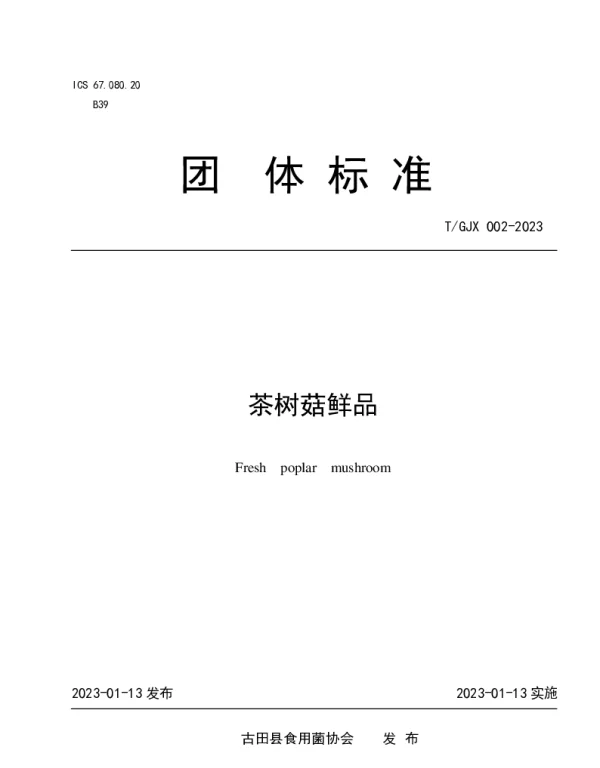TGJX 002-2023 茶树菇鲜品