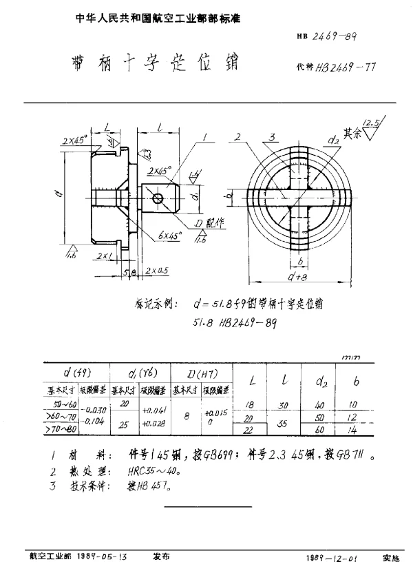 HB 2469-1989 带柄十字定位销