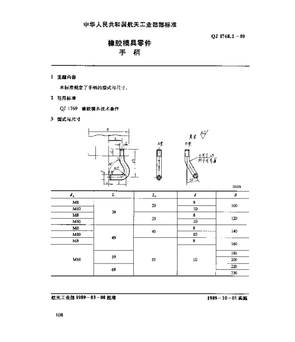 QJ 1768.2-1989 橡胶模具零件 手柄