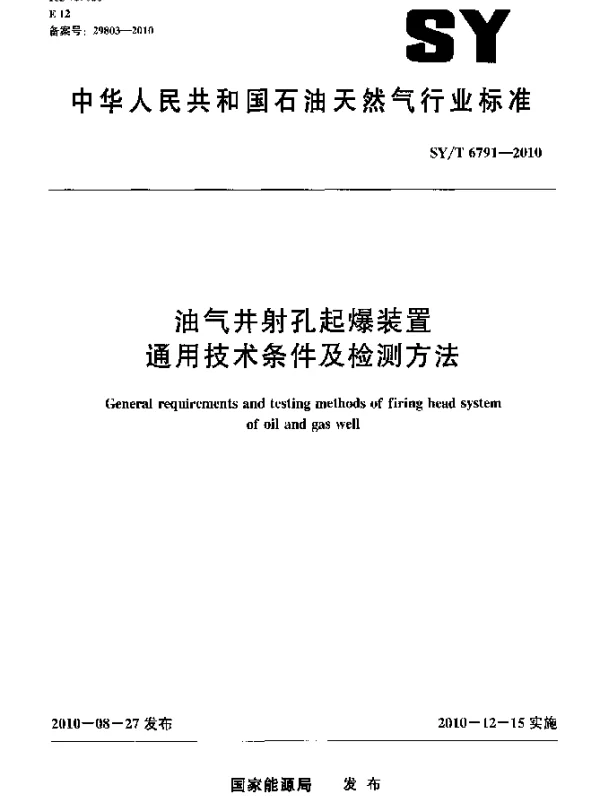 SYT 6791-2010 油气井射孔起爆装置通用技术条件及检测方法