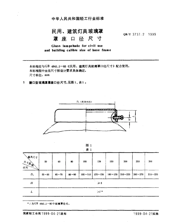 QBT 3737.2-1999 民用、建筑灯具玻璃罩罩座口径尺寸