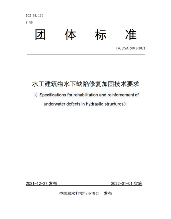 TCDSA 600.2-2021 水工建筑物水下缺陷修复加固技术要求