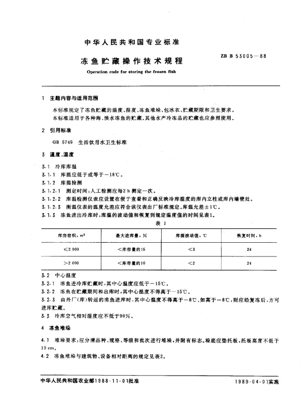 ZB B 53005-1988 冻鱼贮藏操作技术规程