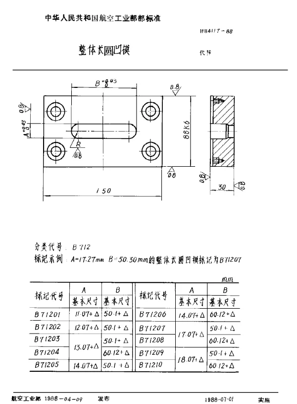 HB 4117-1988 整体长圆凹模
