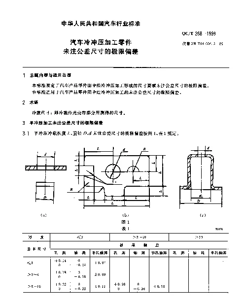 QCT 268-1999 汽车冷冲压加工零件未注公差尺寸的极限偏差
