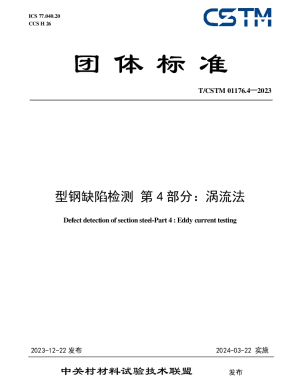 TCSTM 01176.4-2023 型钢缺陷检测 第4部分：涡流法