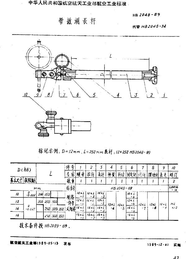 HB 2048-1989 带微调表杆