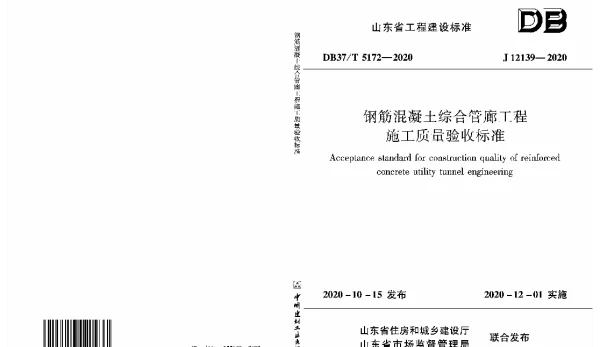 DB37T 5172-2020 钢筋混凝土综合管廊工程施工质量验收标准