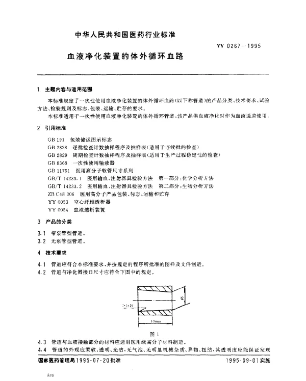 YY 0267-1995 血液净化装置的体外循环血路