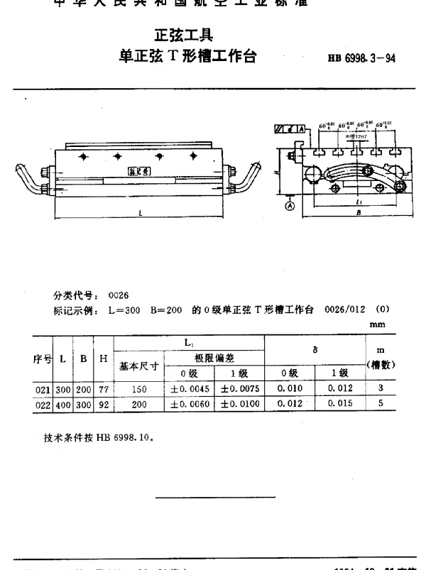 HB 6998.3-1994 正弦工具.单正弦T形槽工作台