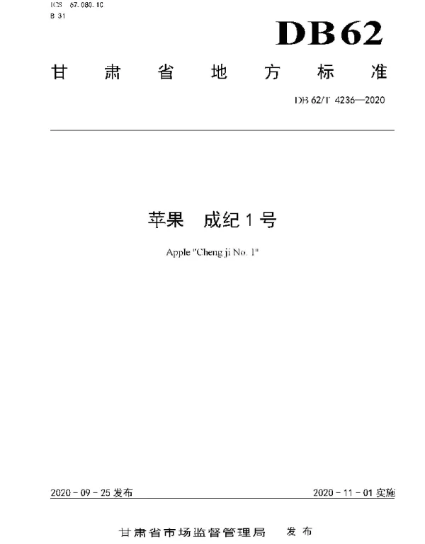 DB62T 4236-2020 苹果 成纪1 号