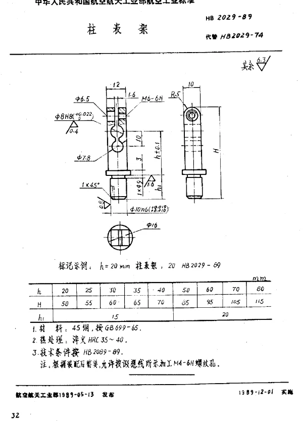 HB 2029-1989 柱表架