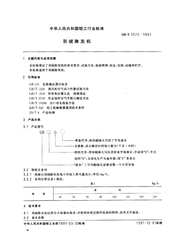 QBT 1072-1991 羽绒除灰机