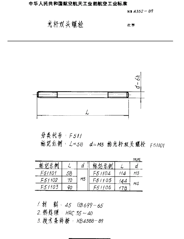 HB 4352-1989 光杆双头螺栓