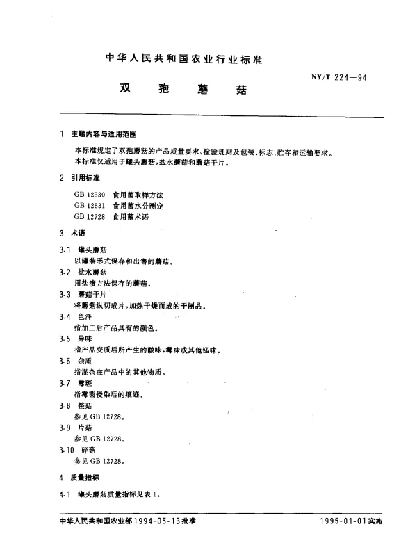 NYT 224-1994 双孢蘑菇