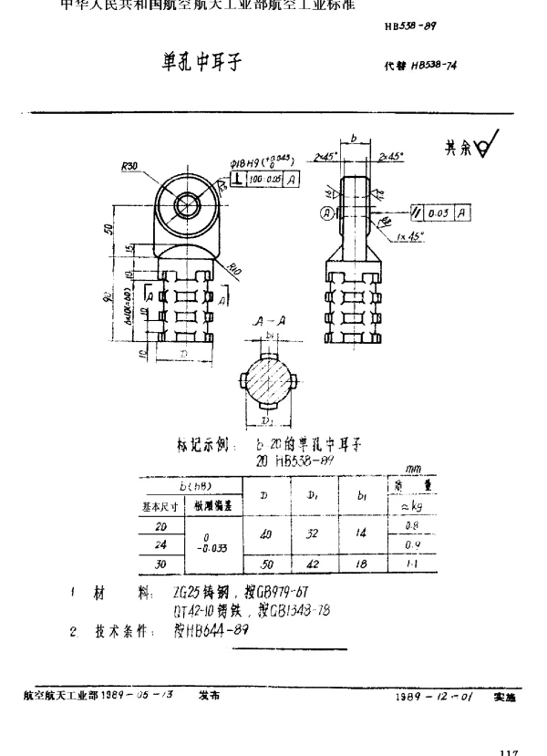 HB 538-1989 单孔中耳子