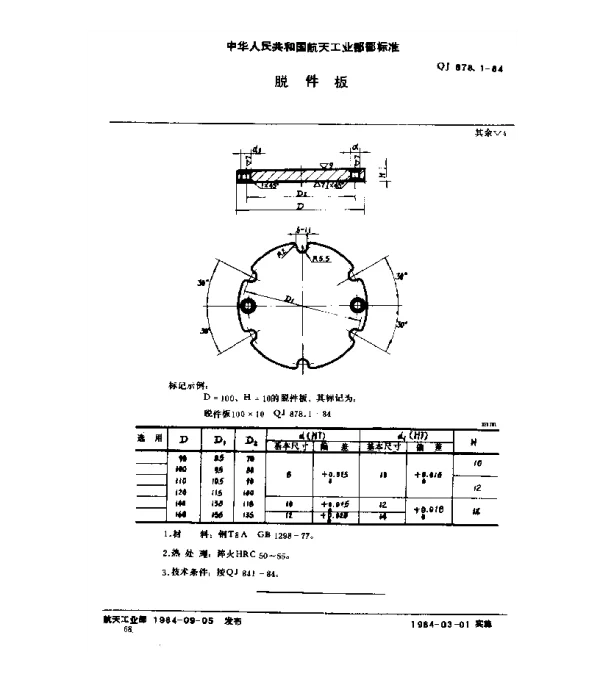 QJ 878.1-1984 塑料挤压模具 脱件板