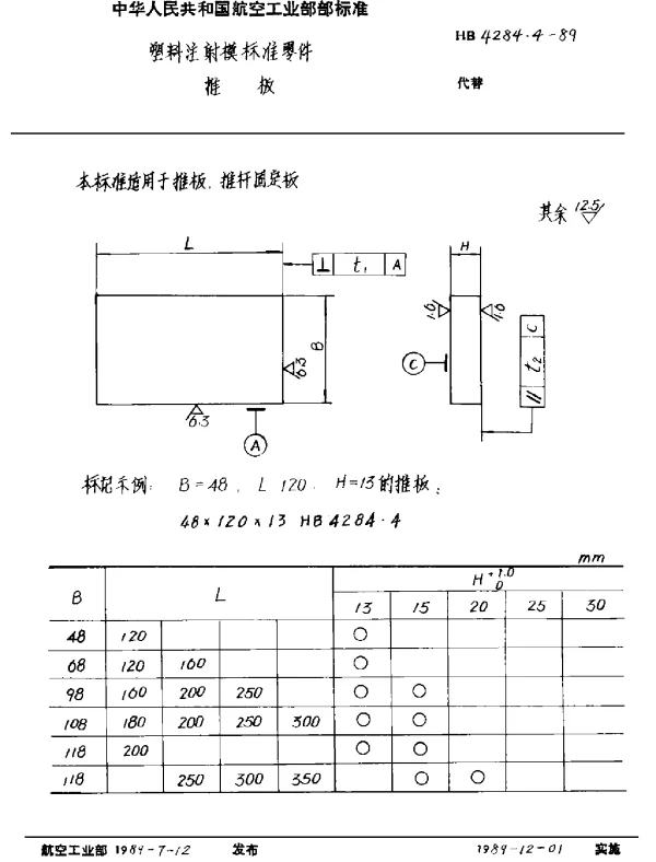 HB 4284.4-1989 塑料注射模标准零件 推板