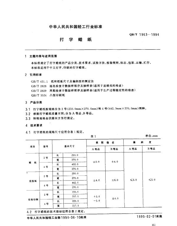 QBT 1963-1994 打字蜡纸
