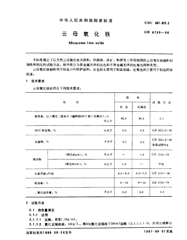 GB 6755-1986 云母氧化铁
