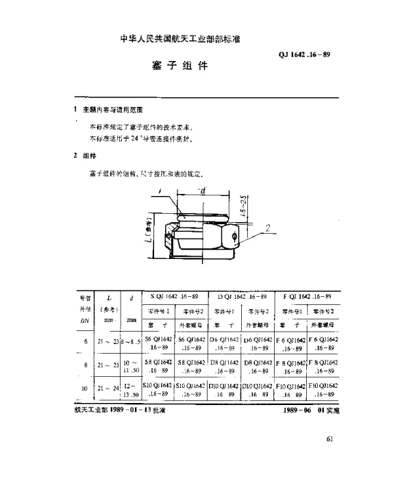 QJ 1642.16-1989 24°导管连接件 塞子组件