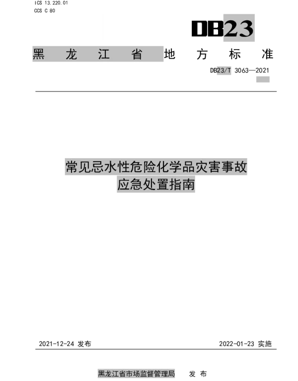 DB23T 3063-2021 常见忌水性危险化学品灾害事故应急处置指南