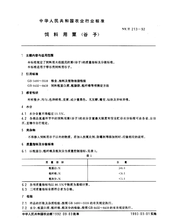 NYT 213-1992 饲料用粟(谷子)