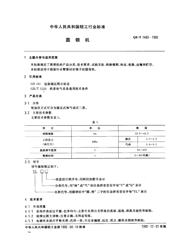 QBT 1483-1992 圆领机