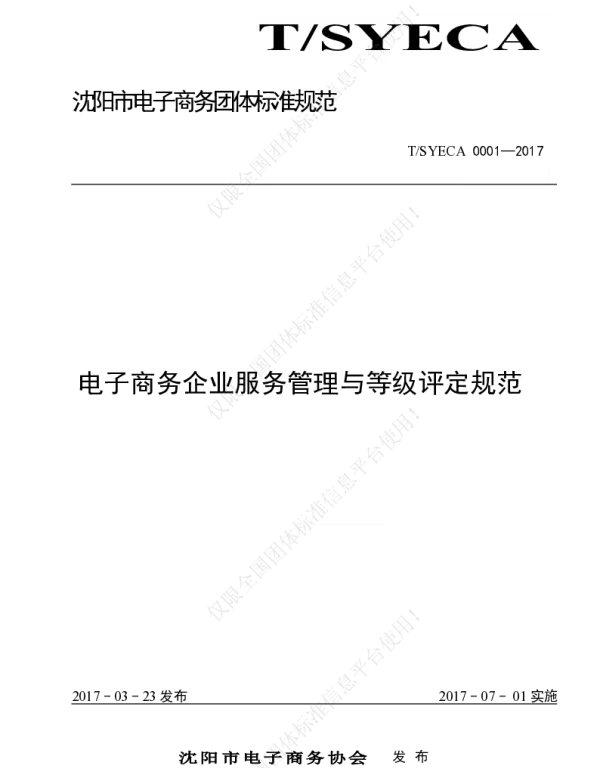TSYECA 0001-2017 电子商务企业服务管理与等级评定规范