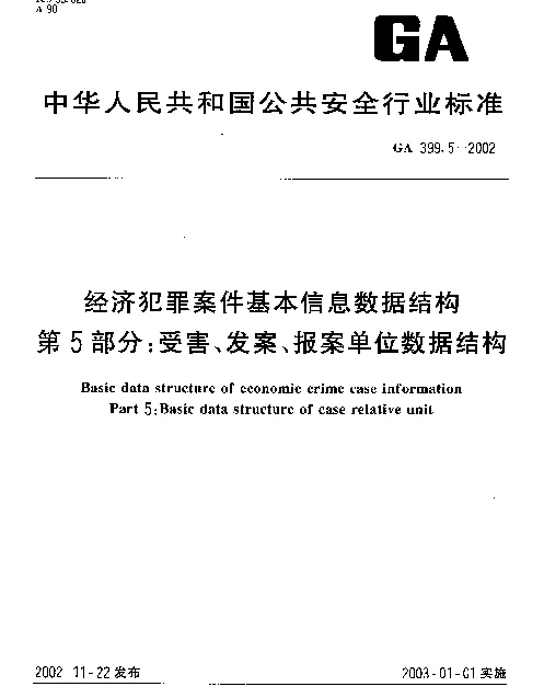 GA 399.5-2002 经济犯罪案件基本信息数据结构 第5部分：受害、发案、报案单位数据结构