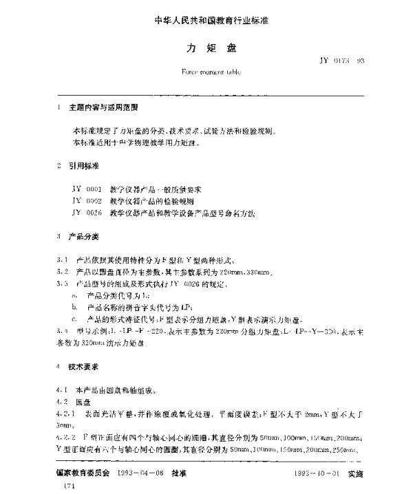 JY 0173-1993 力矩盘