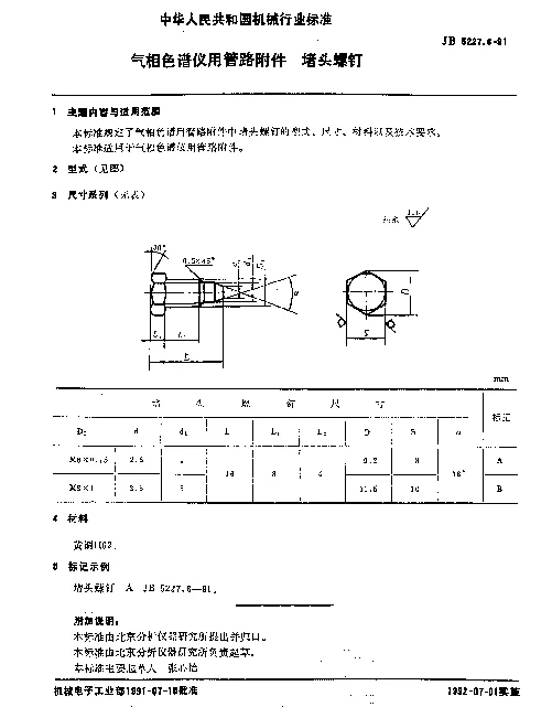 JB 5227.6-1991 气相色谱仪用管路附件 堵头螺钉