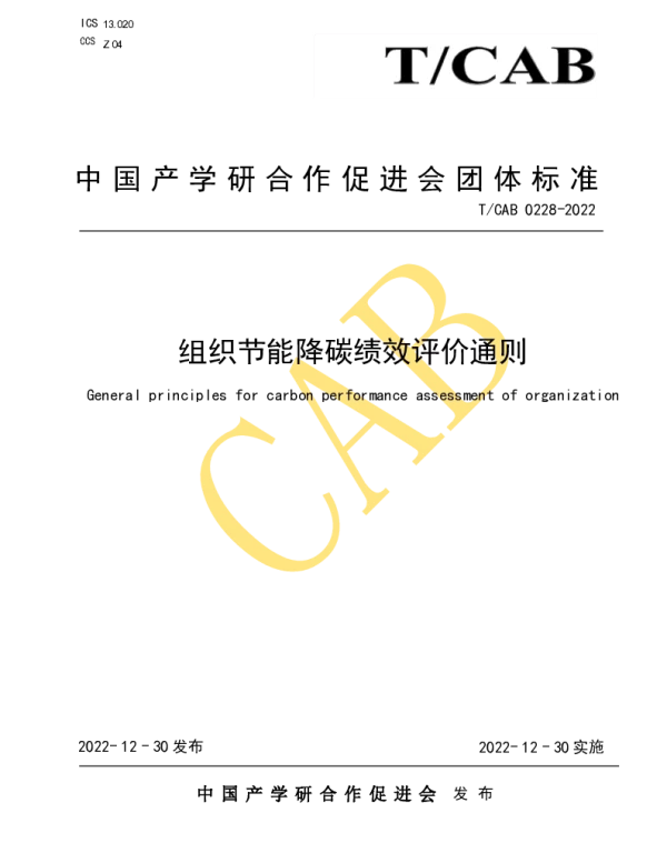 TCAB 0228-2022 组织节能降碳绩效评价通则